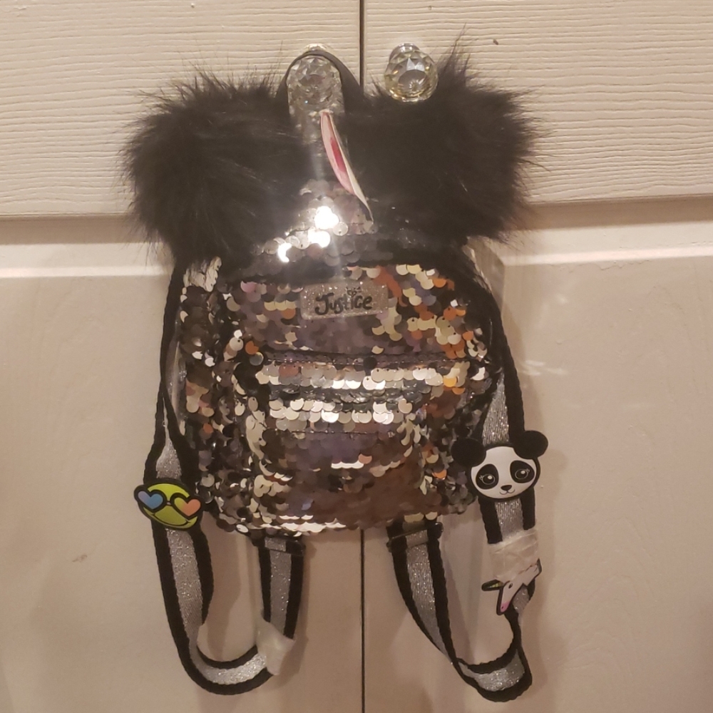 Justice Silver Sequin Panda Mini Back Pack